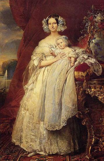 Portrait of Helena of Mecklemburg-Schwerin, Duchess of Orleans with her son the Count of Paris, Franz Xaver Winterhalter